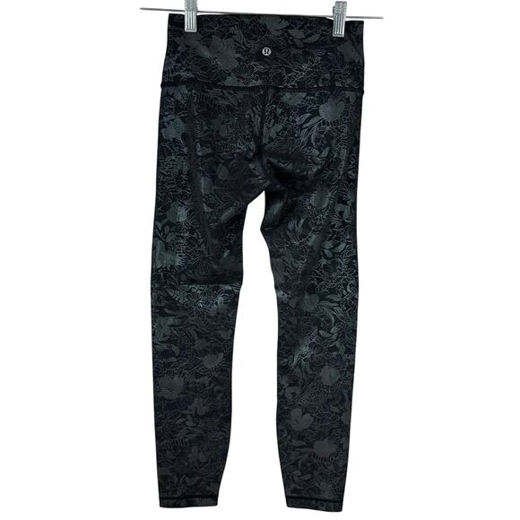 Lululemon Wunder Under High-Rise Tight Shine Logo Black Iridescent Foil Sz 4 EUC - Picture 4 of 9